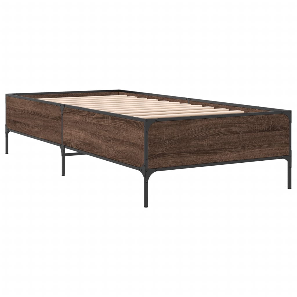 Cadre de lit aspect chêne marron 90x200 cm matière bois métal