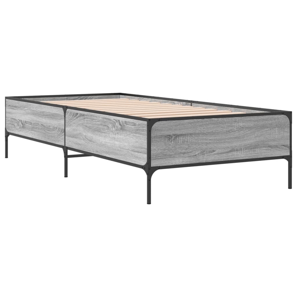 Bed frame Grey Sonoma 75x190 cm wood material and metal