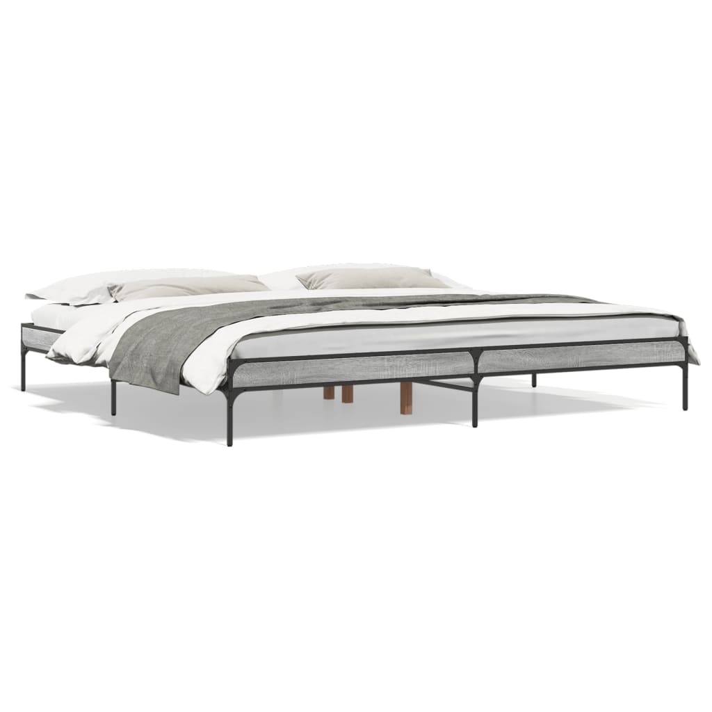 Bed frame Grey Sonoma 200x200 cm wood material and metal