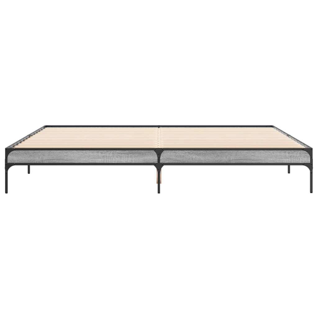 Bed frame Grey Sonoma 200x200 cm wood material and metal