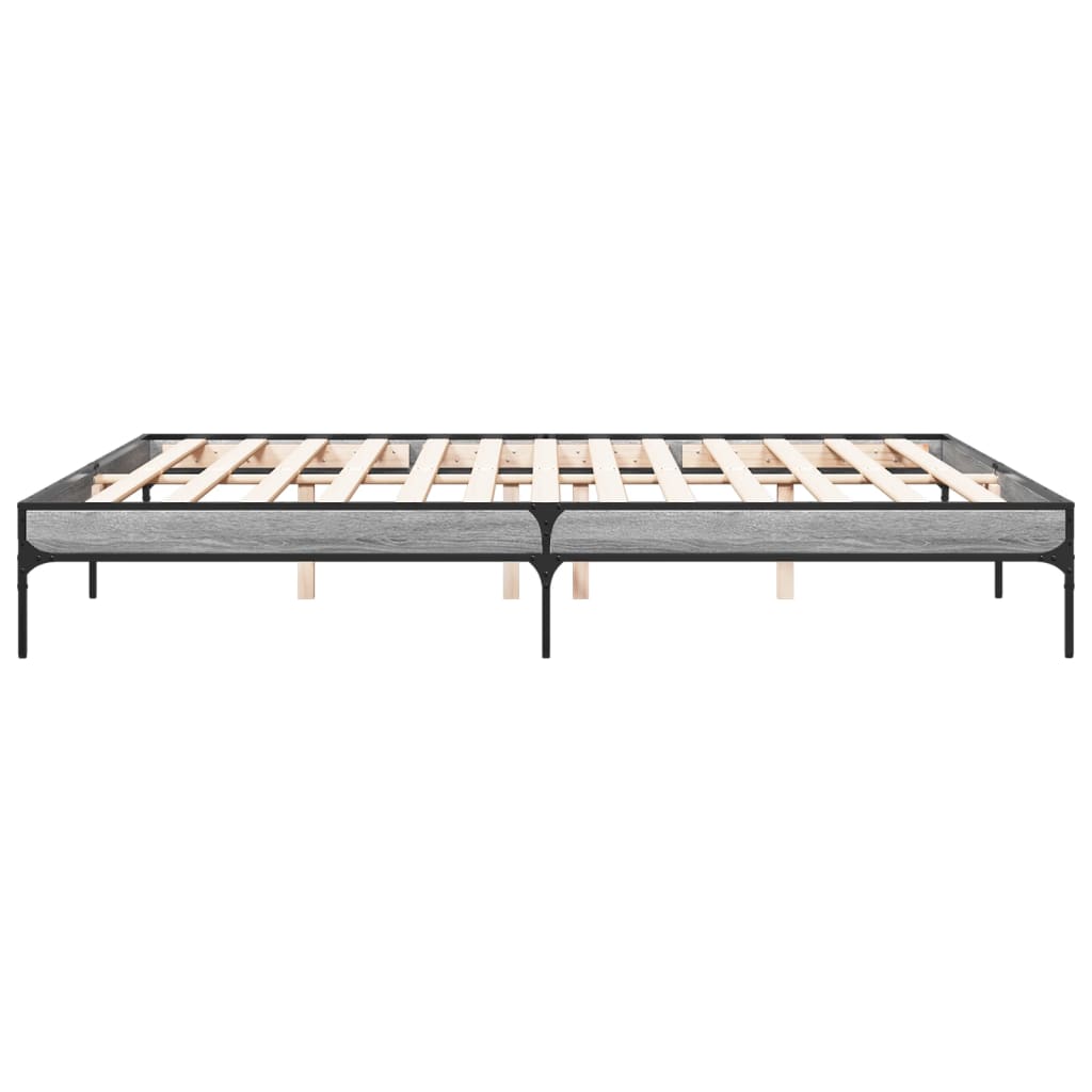 Bed frame Grey Sonoma 200x200 cm wood material and metal
