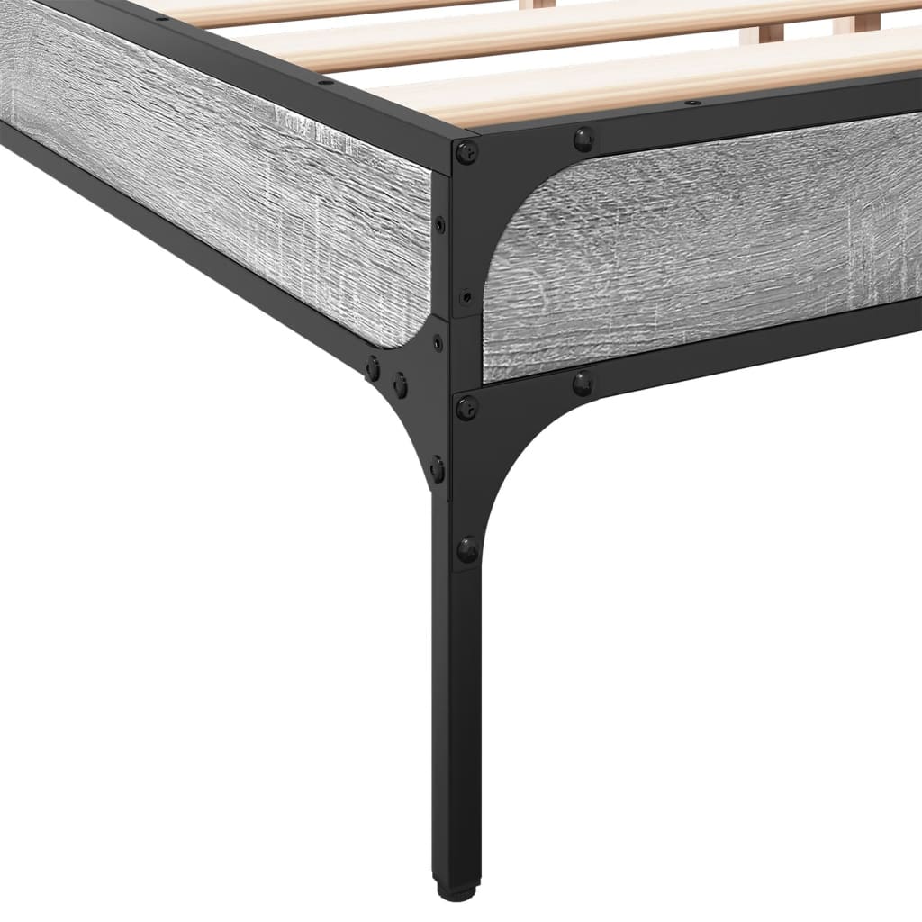 Bed frame Grey Sonoma 200x200 cm wood material and metal