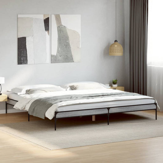 Bed frame Grey Sonoma 200x200 cm wood material and metal