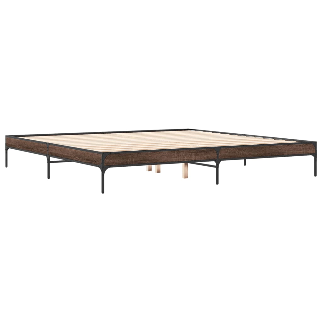 Cadre de lit aspect chêne marron 200x200 cm matière bois métal