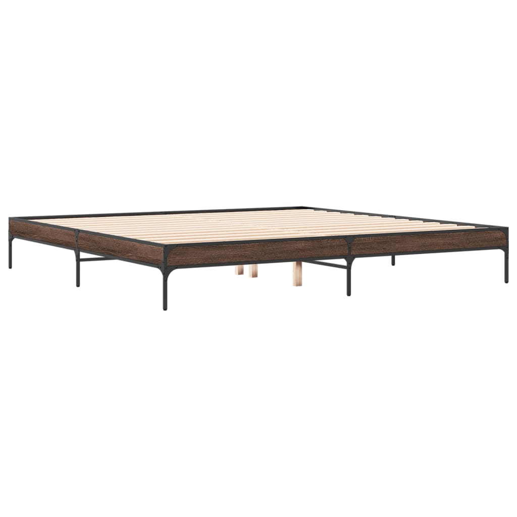 Cadre de lit aspect chêne marron 200x200 cm matière bois métal