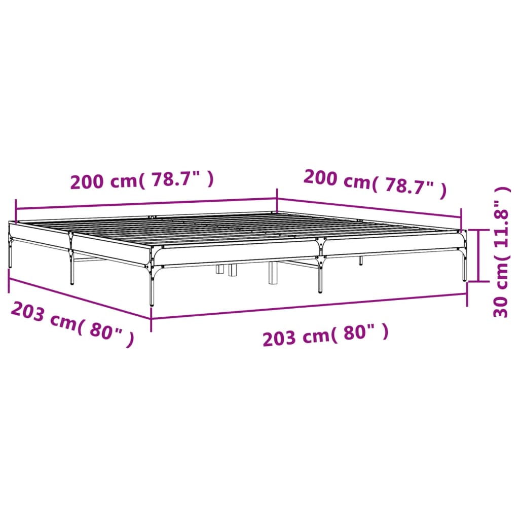 Cadre de lit aspect chêne marron 200x200 cm matière bois métal