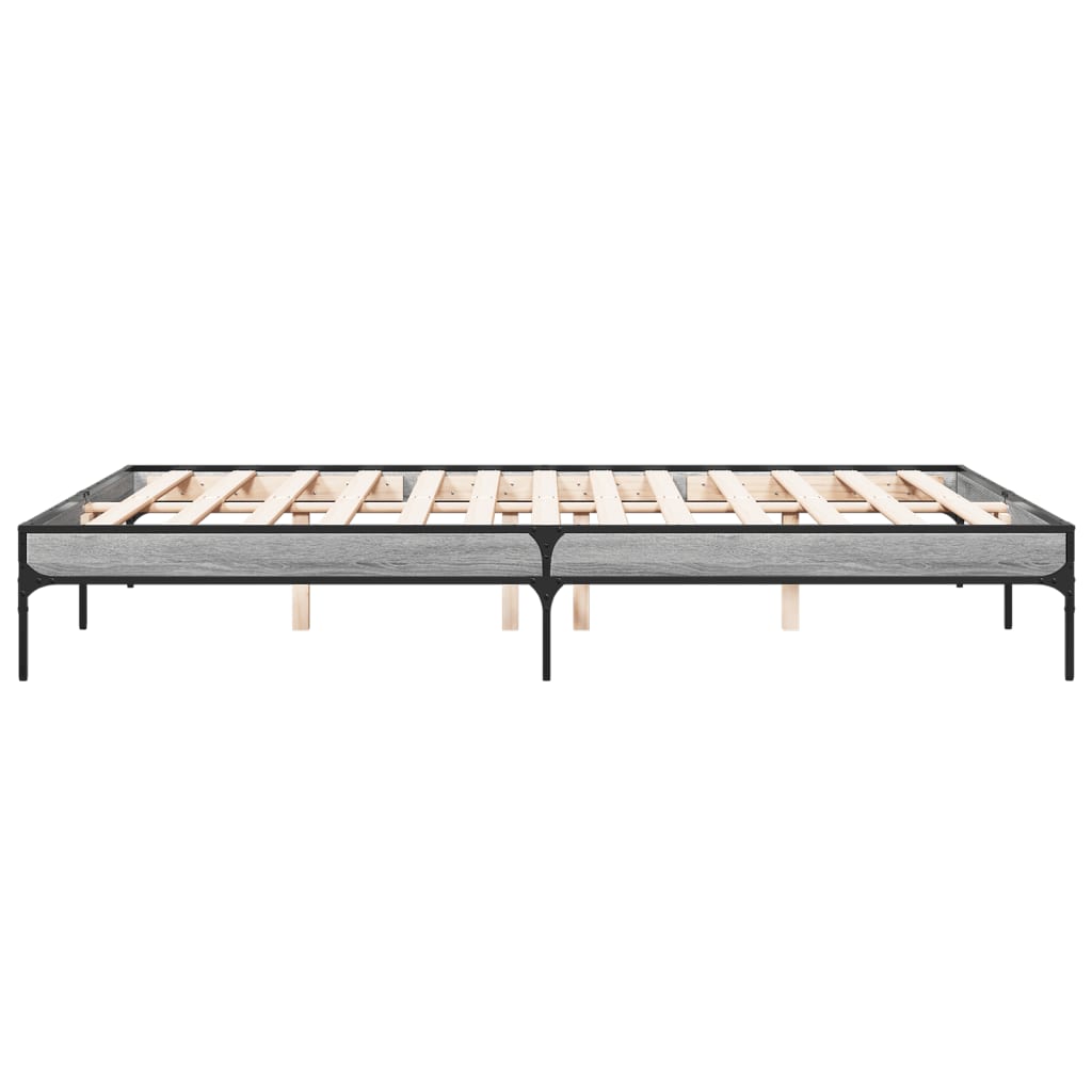 Bed frame Grey Sonoma 160x200 cm wood material and metal