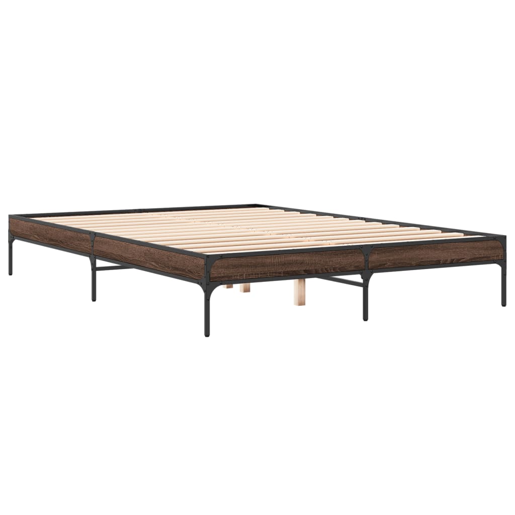 Cadre de lit aspect chêne marron 160x200 cm matière bois métal