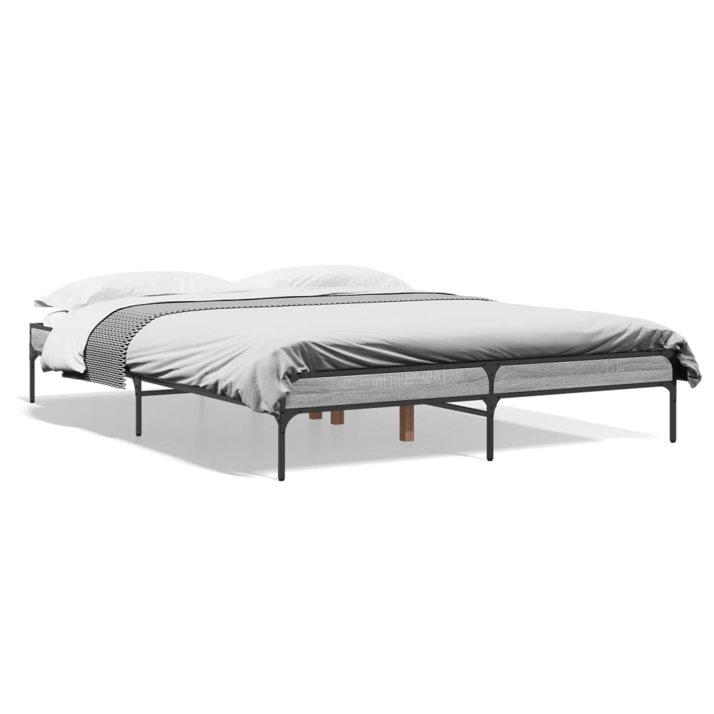 Bed frame Grey Sonoma 150x200 cm wood material and metal