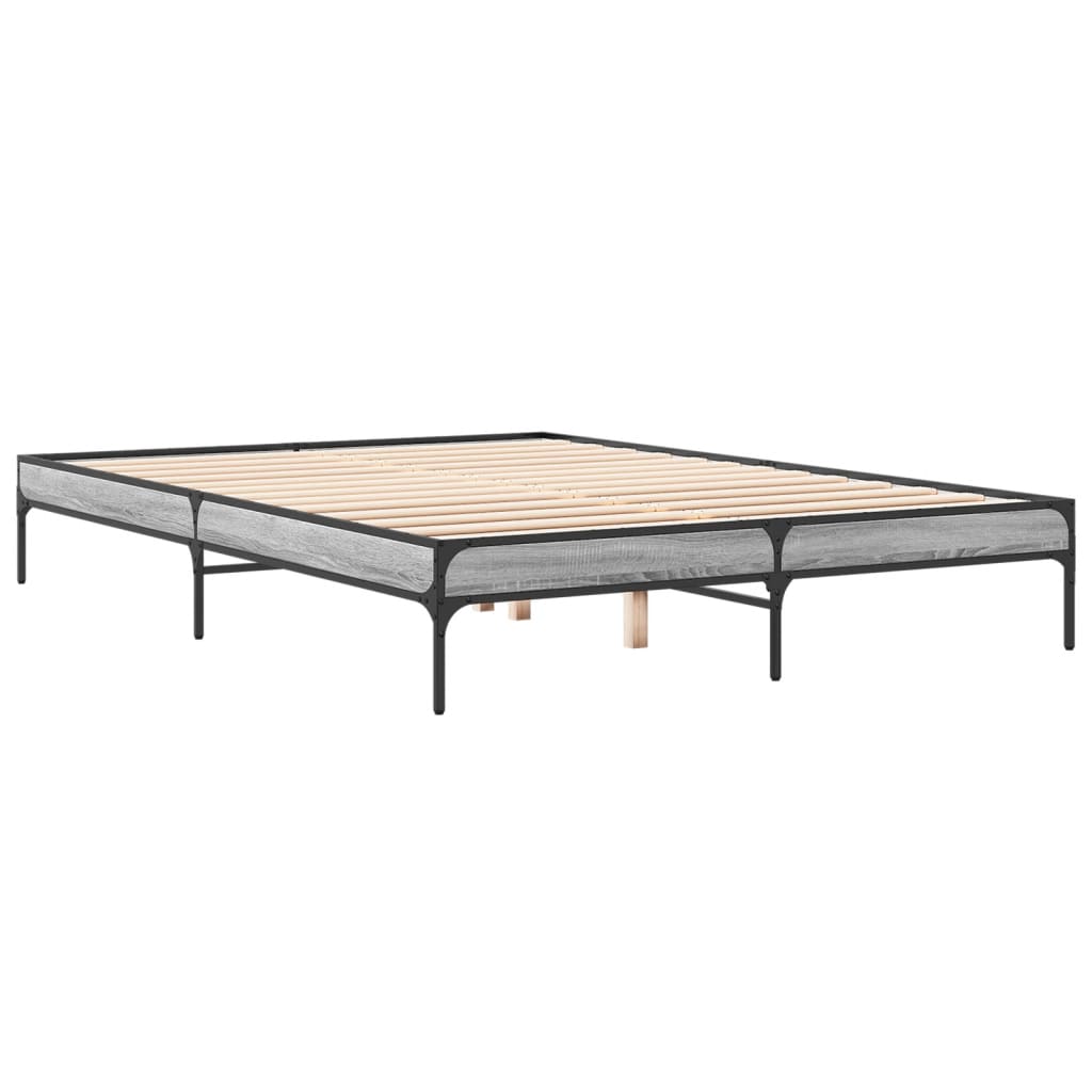 Bed frame Grey Sonoma 150x200 cm wood material and metal