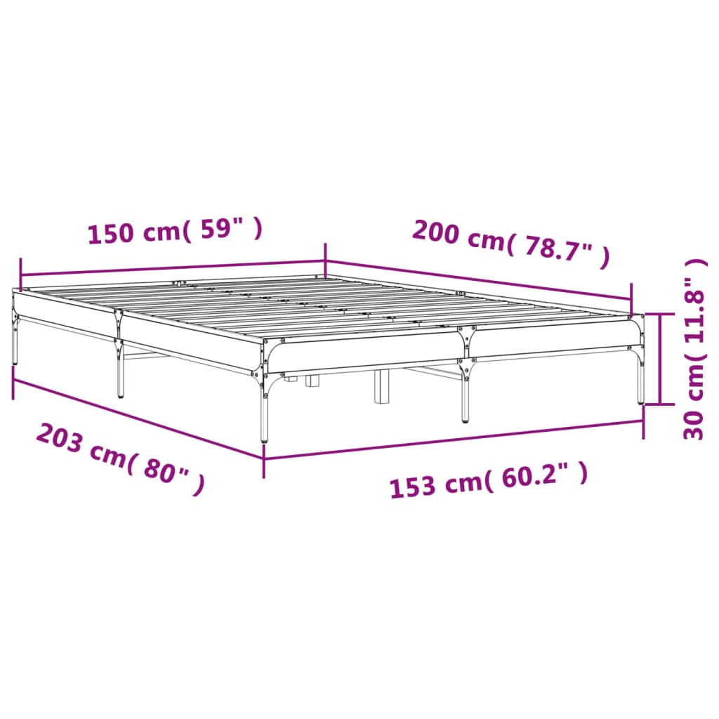 Cadre de lit aspect chêne marron 150x200 cm matière bois métal