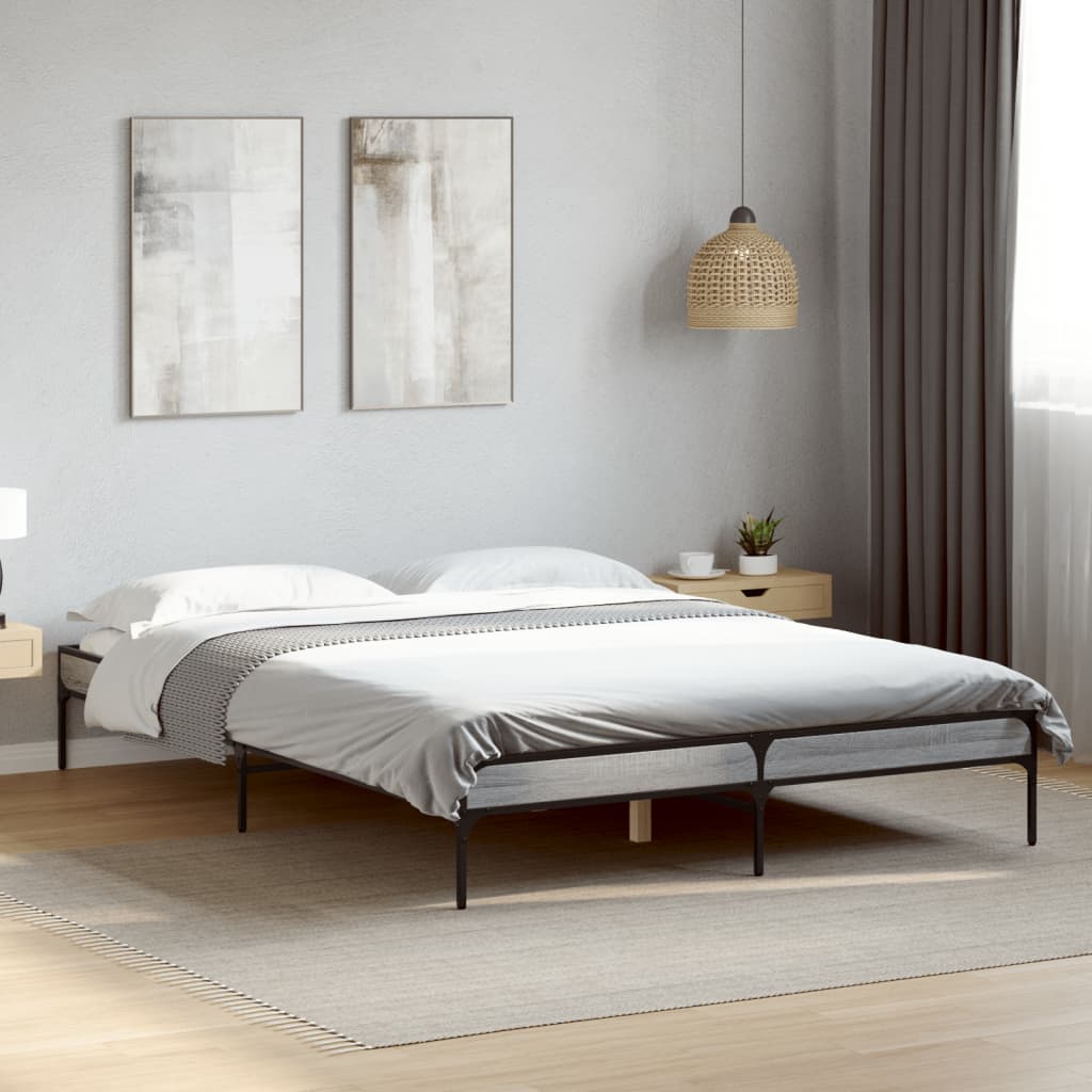 Bed frame Grey Sonoma 140x200 cm wood material and metal