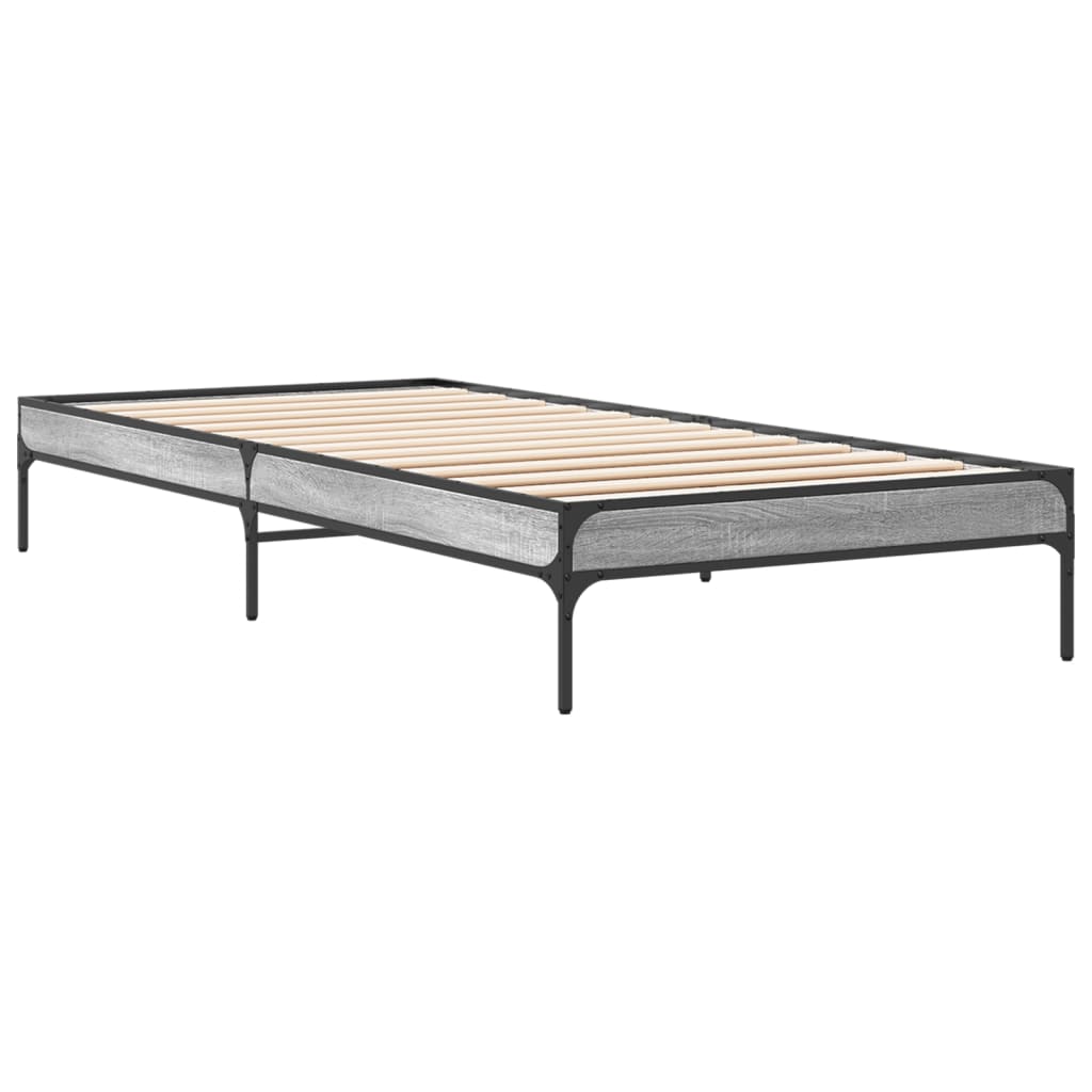 Bed frame Grey Sonoma 90x200 cm wood material and metal