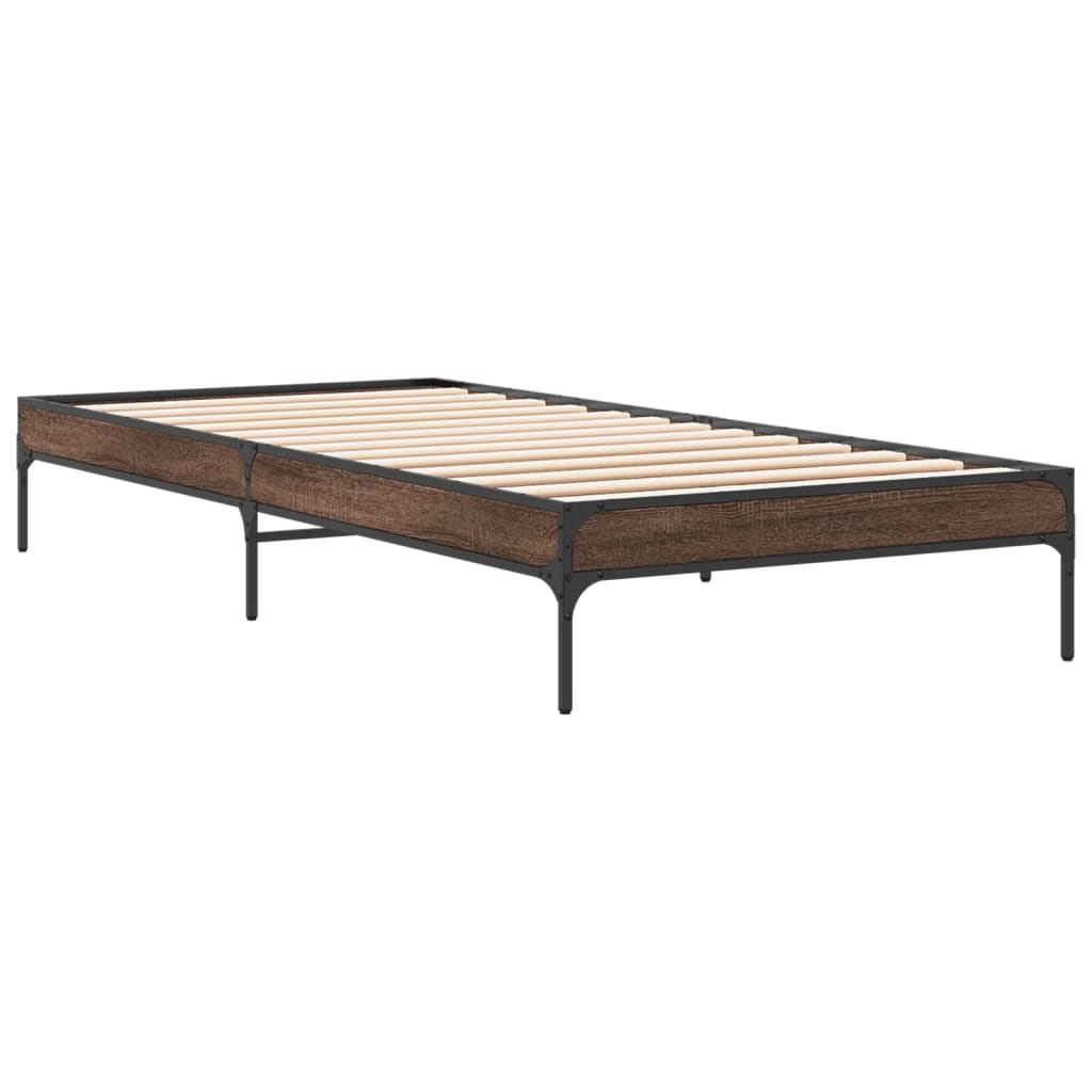 Cadre de lit aspect chêne marron 90x200 cm matière bois métal