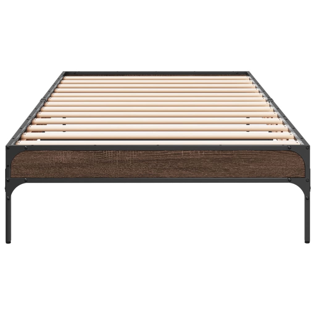 Cadre de lit aspect chêne marron 90x200 cm matière bois métal