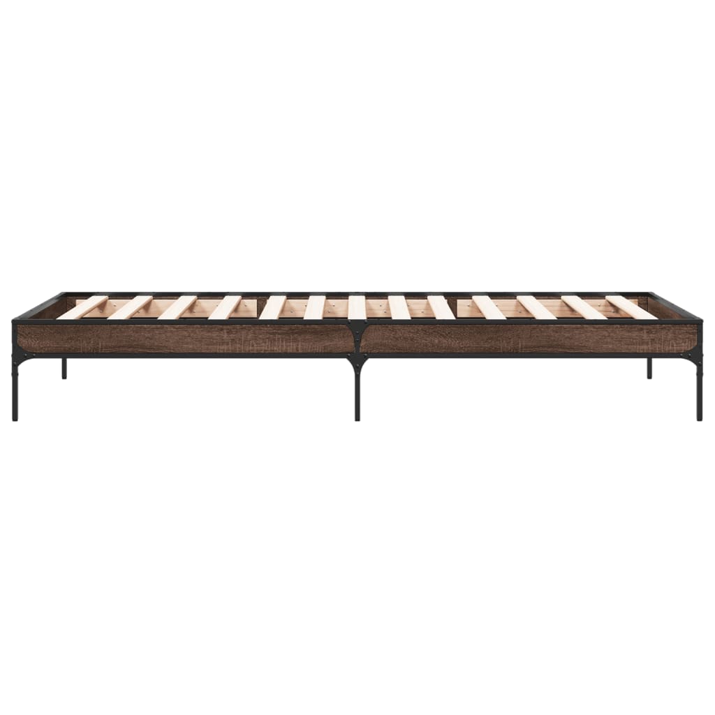 Cadre de lit aspect chêne marron 90x200 cm matière bois métal