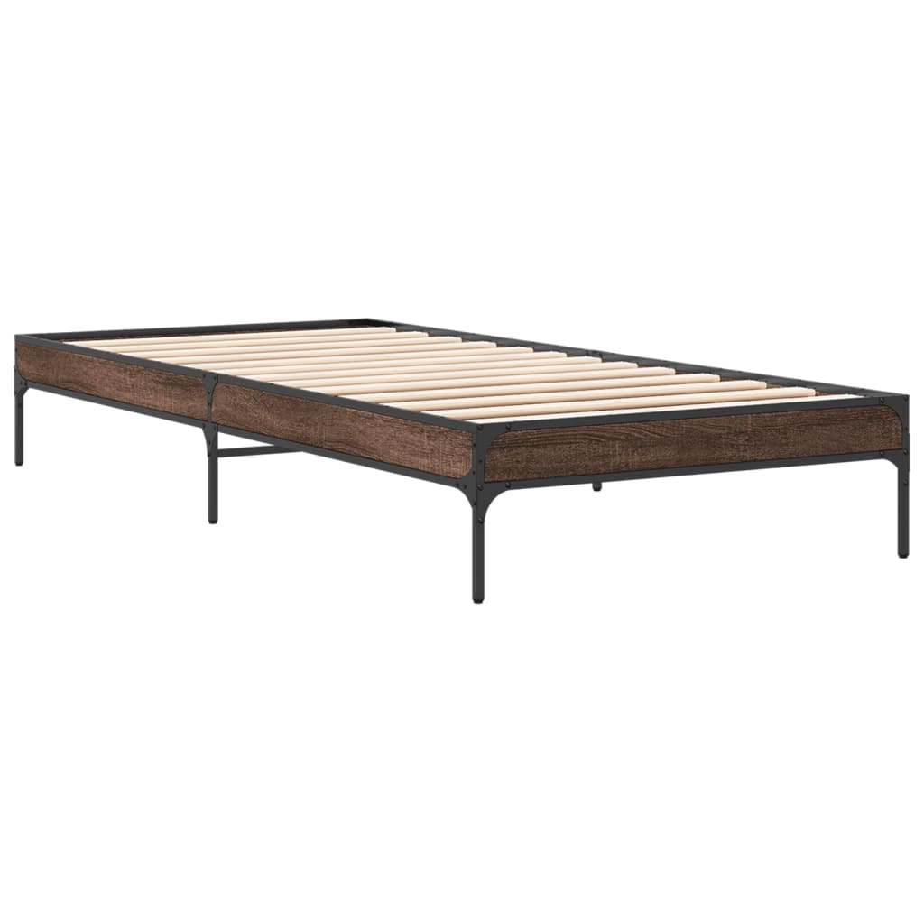 Cadre de lit aspect chêne marron 90x200 cm matière bois métal