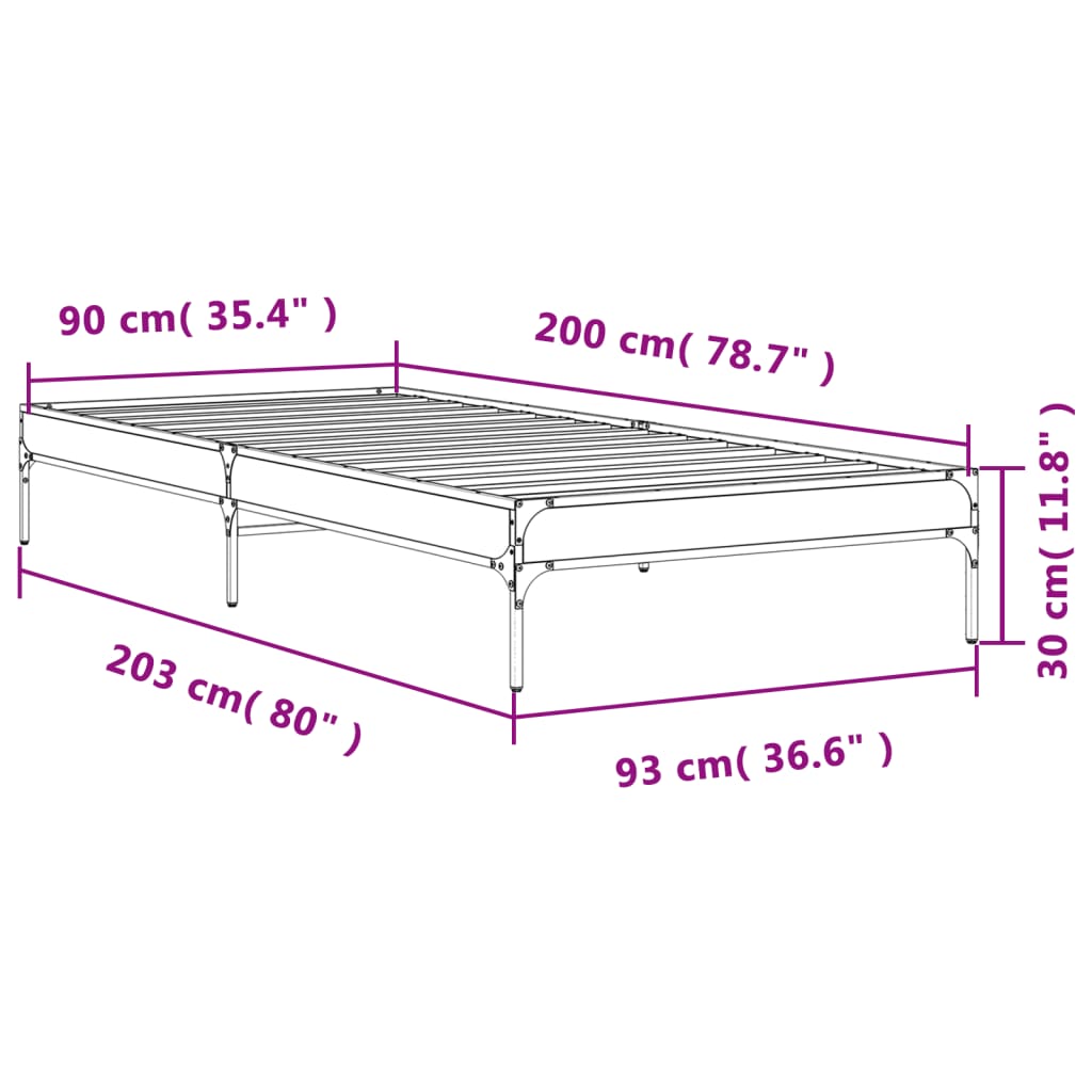 Cadre de lit aspect chêne marron 90x200 cm matière bois métal