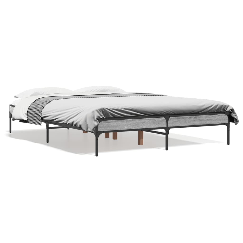 Bed frame Grey Sonoma 140x190 cm wood material and metal