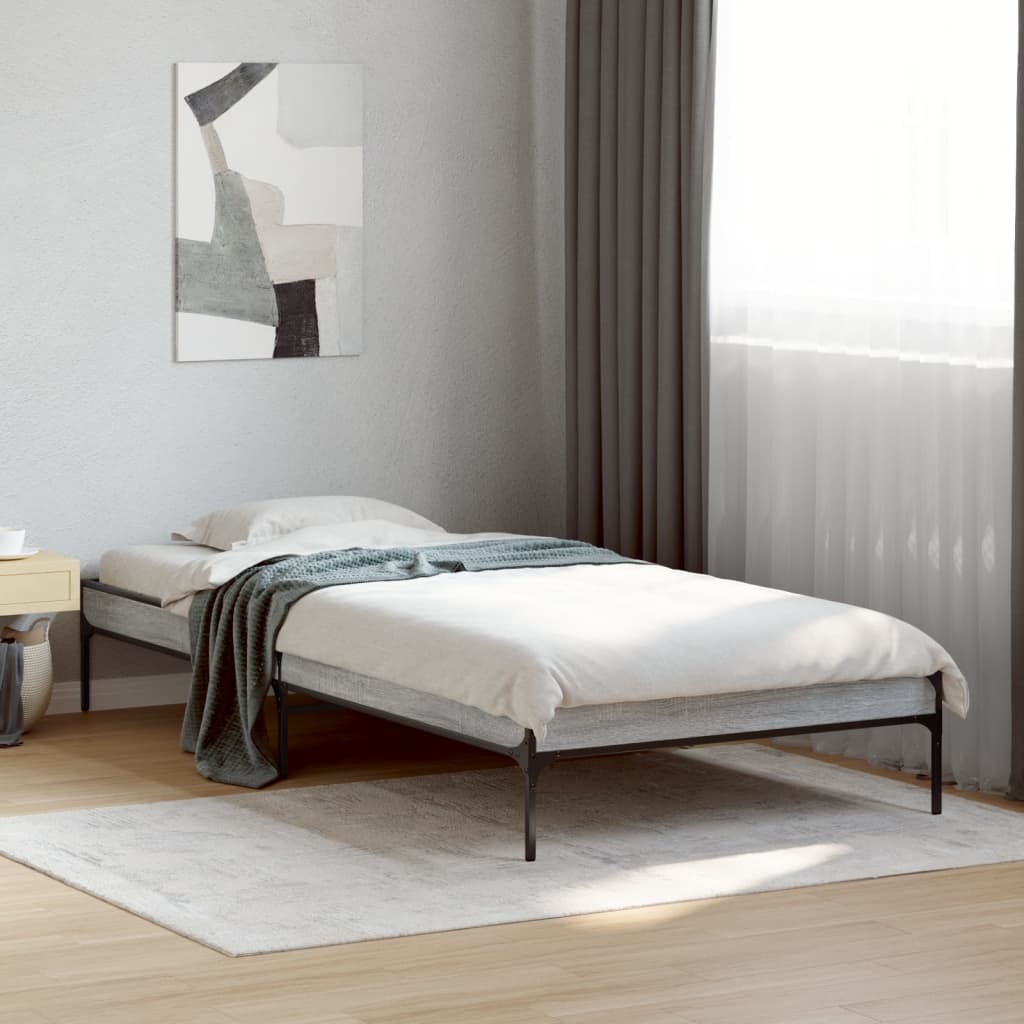 Bed frame Grey Sonoma 90x190 cm wood material and metal