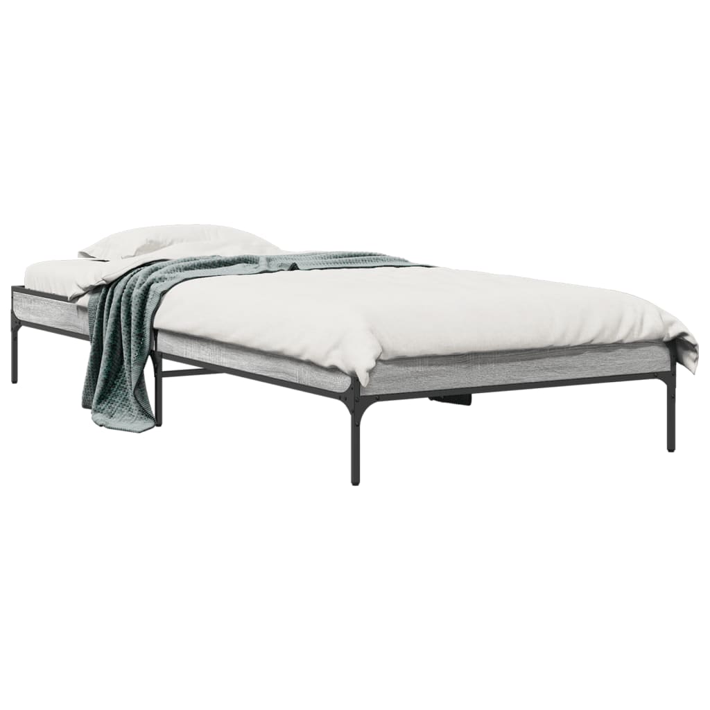 Bed frame Grey Sonoma 75x190 cm wood material and metal