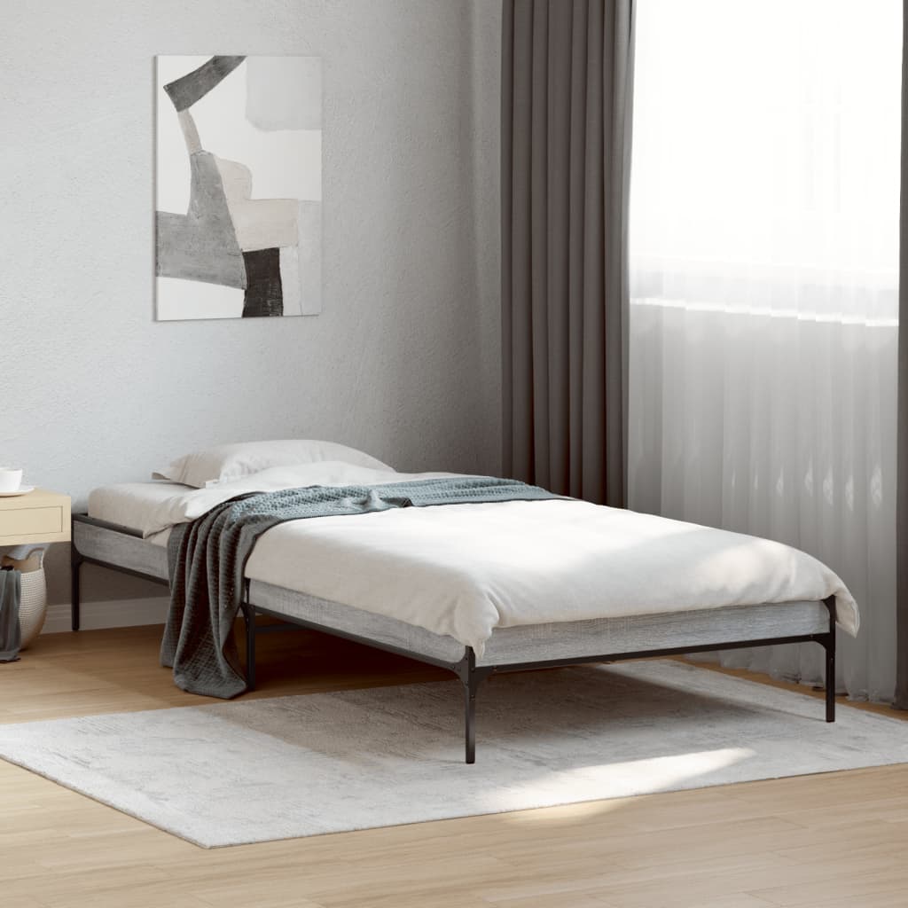 Bed frame Grey Sonoma 75x190 cm wood material and metal