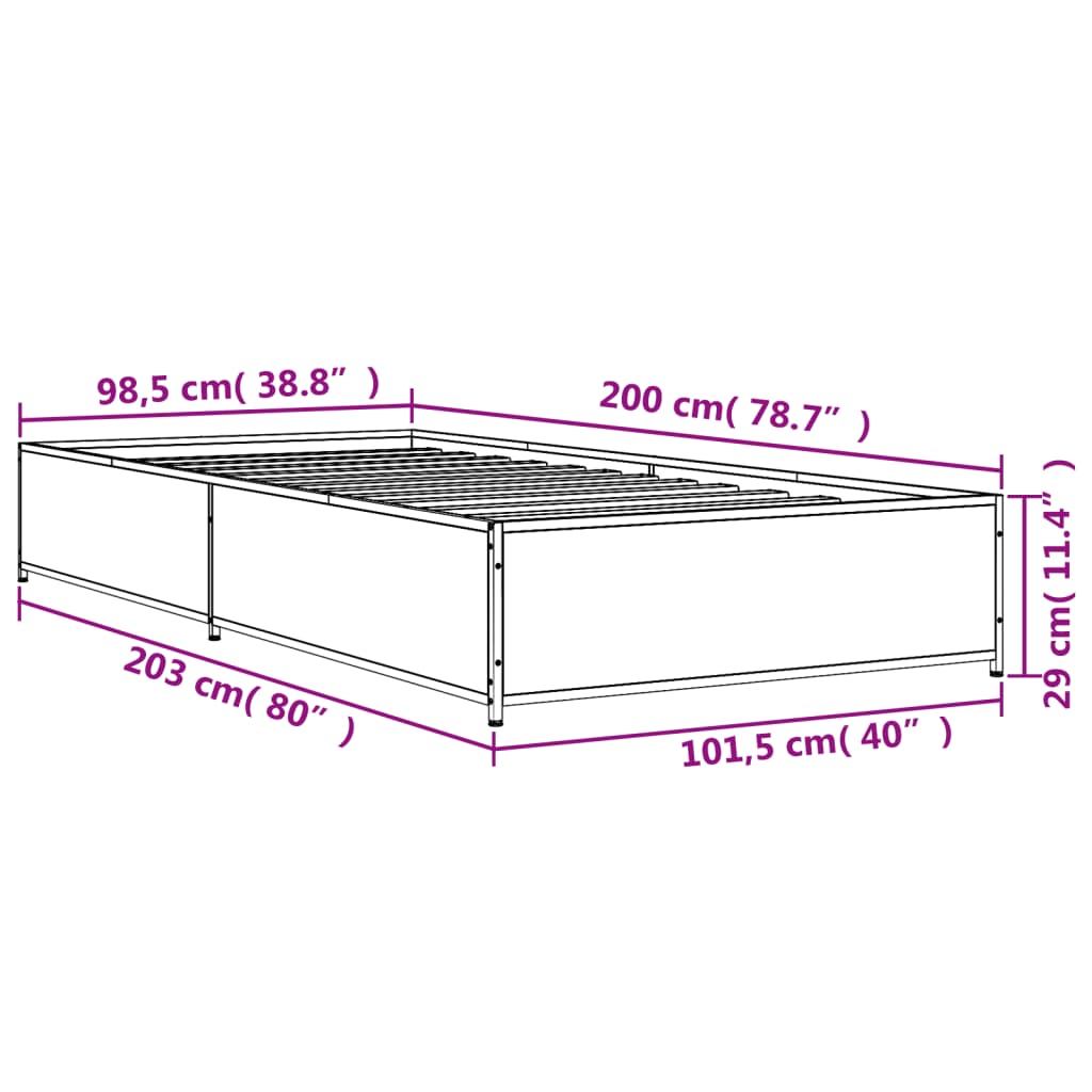 Cadre de lit Sonoma gris 100x200 cm en bois et métal