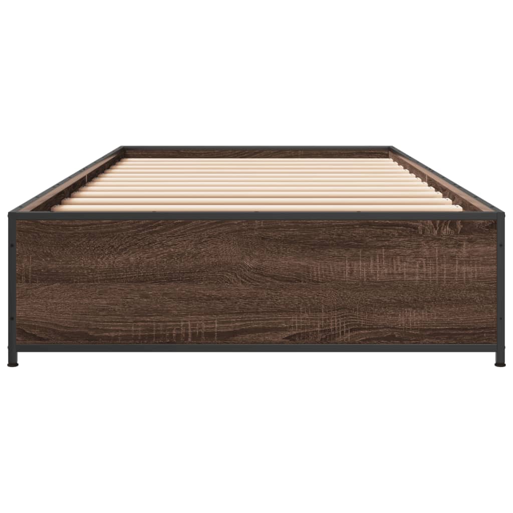 Cadre de lit aspect chêne marron 100x200 cm matière bois métal