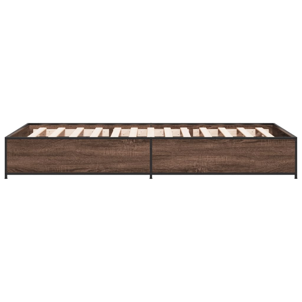 Cadre de lit aspect chêne marron 100x200 cm matière bois métal