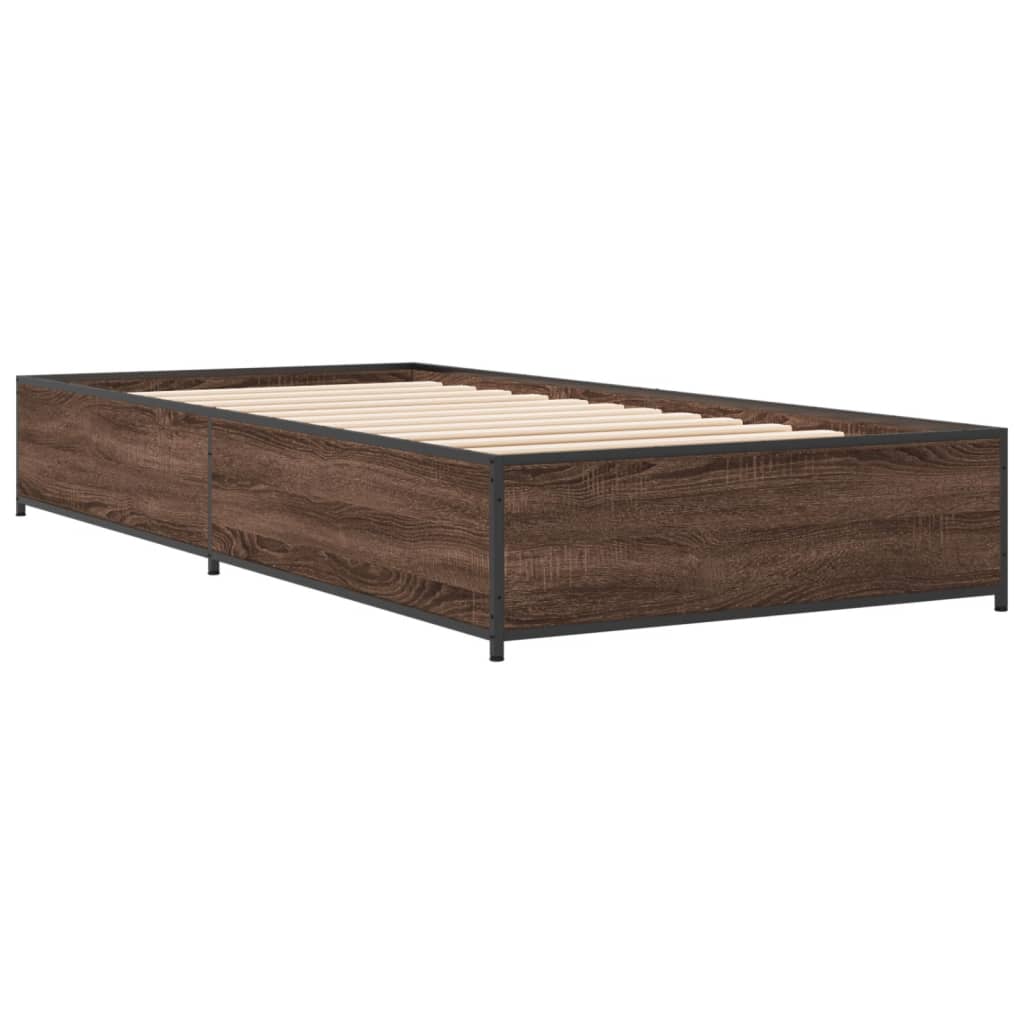 Cadre de lit aspect chêne marron 100x200 cm matière bois métal