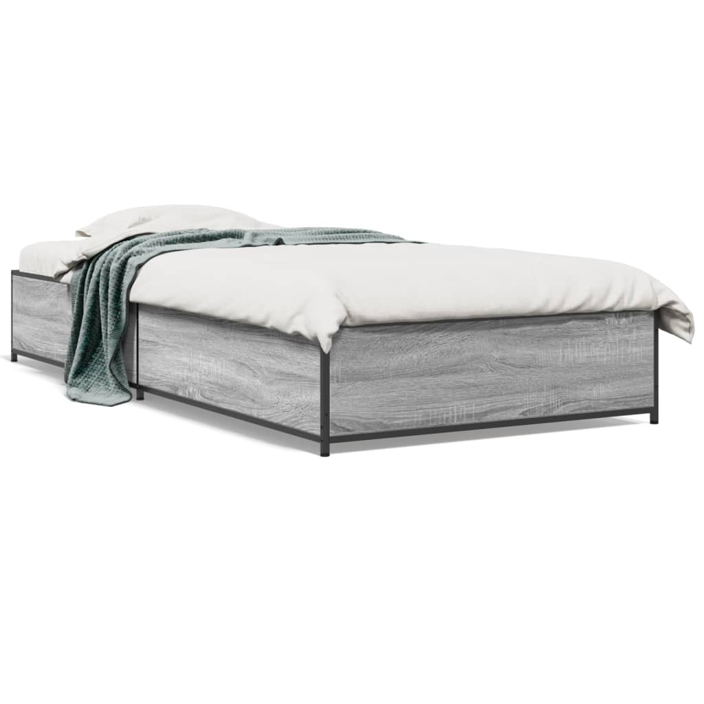 Bed frame Grey Sonoma 90x200 cm wood material and metal