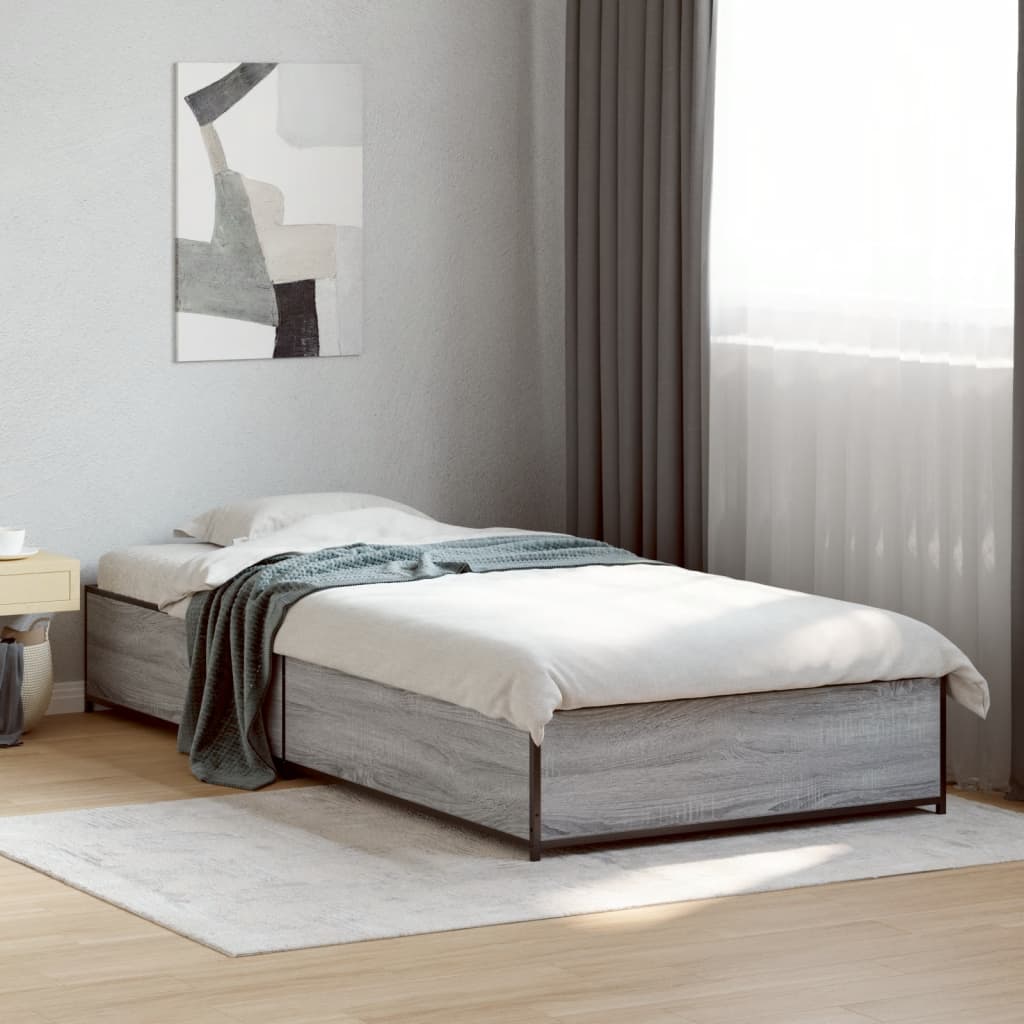 Bed frame Grey Sonoma 90x200 cm wood material and metal