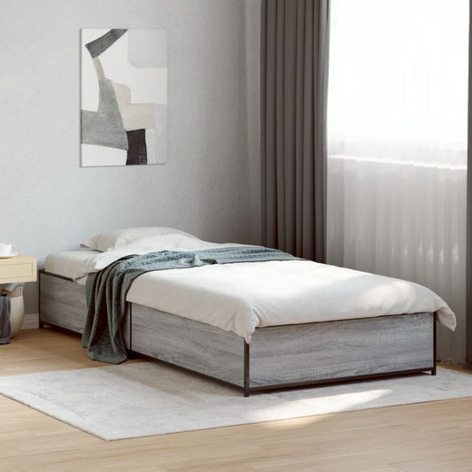 Bed frame Grey Sonoma 90x200 cm wood material and metal