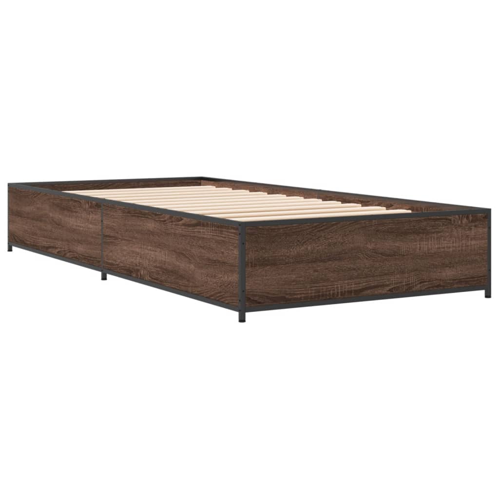 Cadre de lit aspect chêne marron 90x200 cm matière bois métal