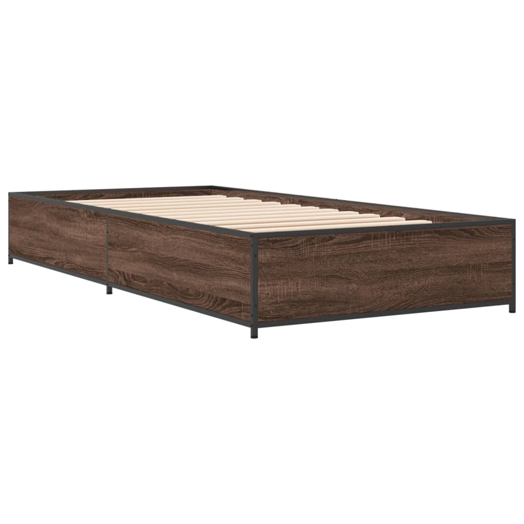 Cadre de lit aspect chêne marron 90x200 cm matière bois métal