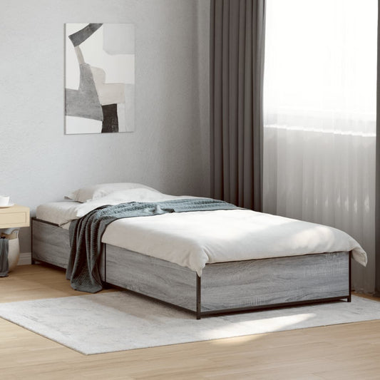 Bed frame Grey Sonoma 90x190 cm wood material and metal