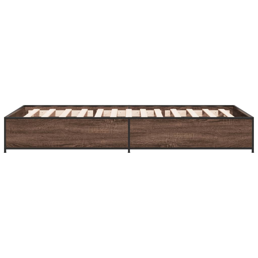 Cadre de lit aspect chêne marron 90x190 cm matière bois métal