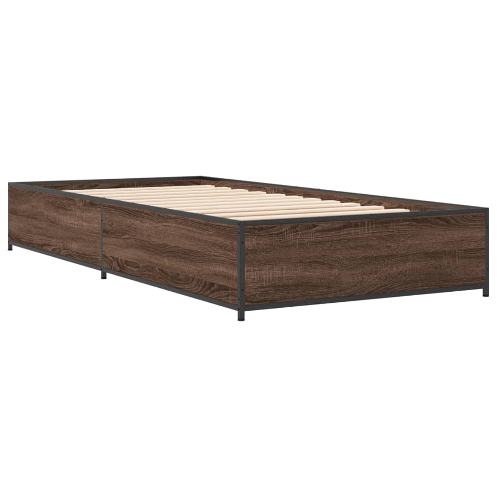 Cadre de lit aspect chêne marron 90x190 cm matière bois métal