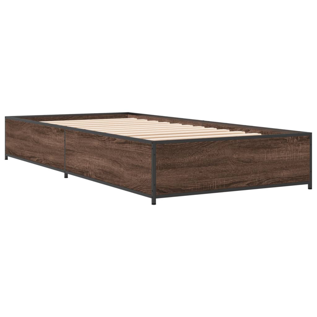 Cadre de lit aspect chêne marron 75x190 cm matière bois métal