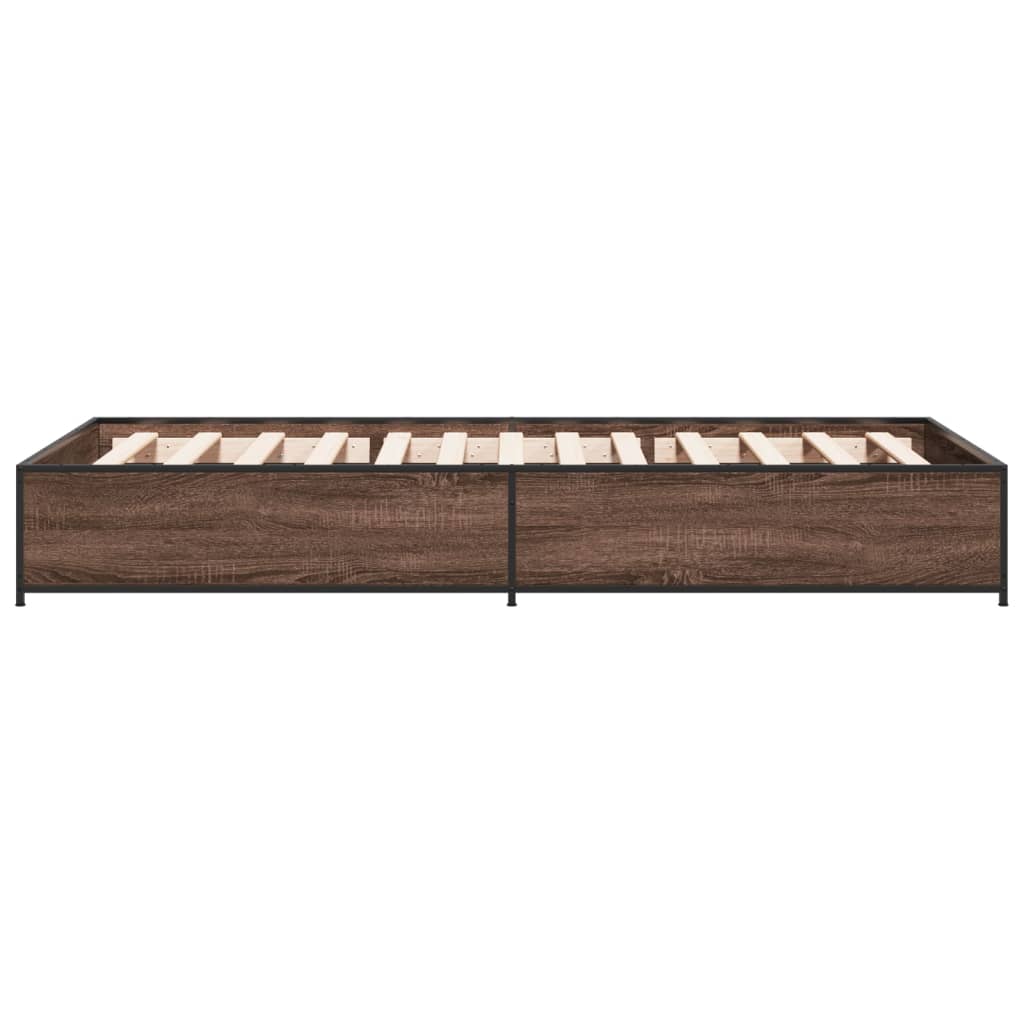 Cadre de lit aspect chêne marron 75x190 cm matière bois métal