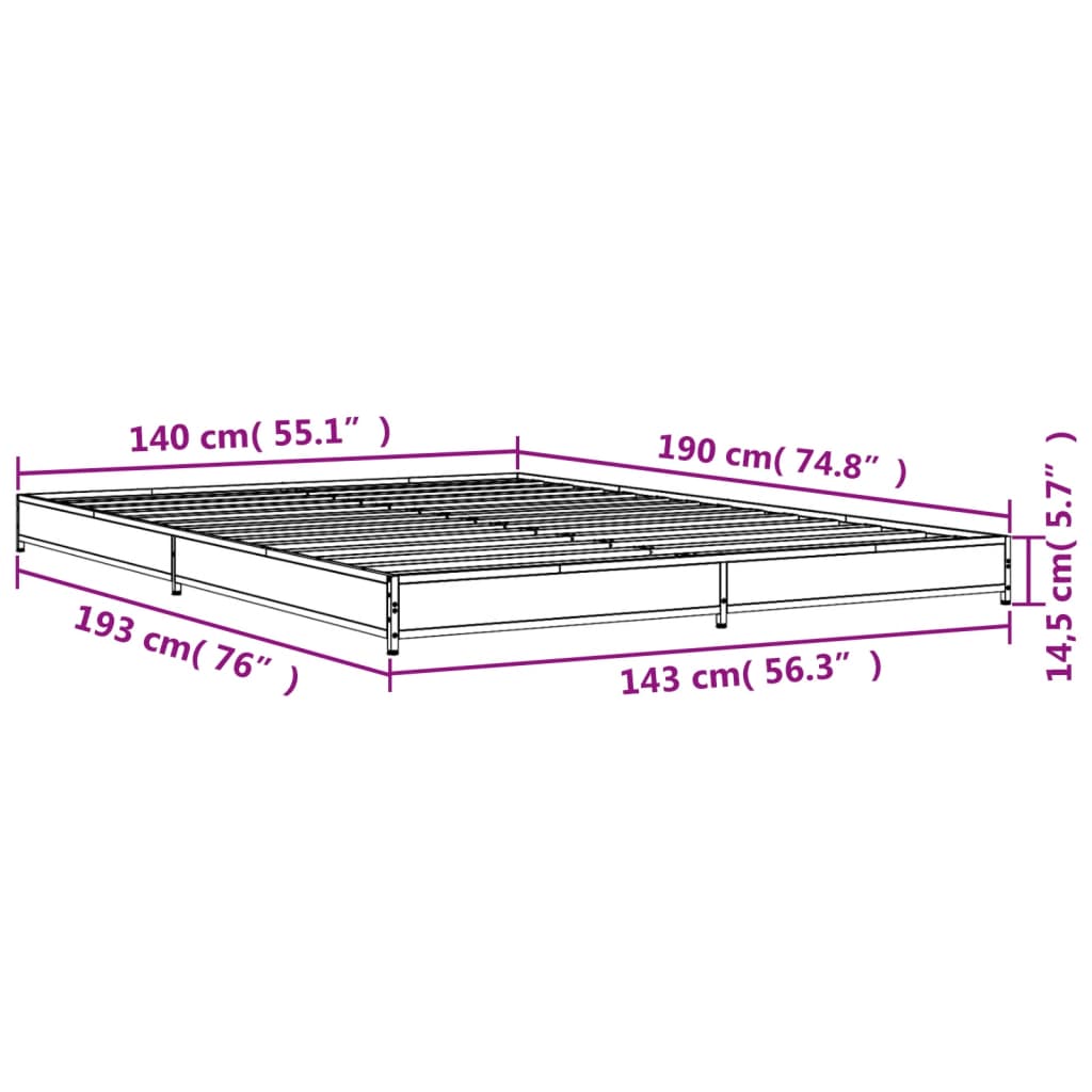 Cadre de lit aspect chêne marron 140x190 cm matière bois métal