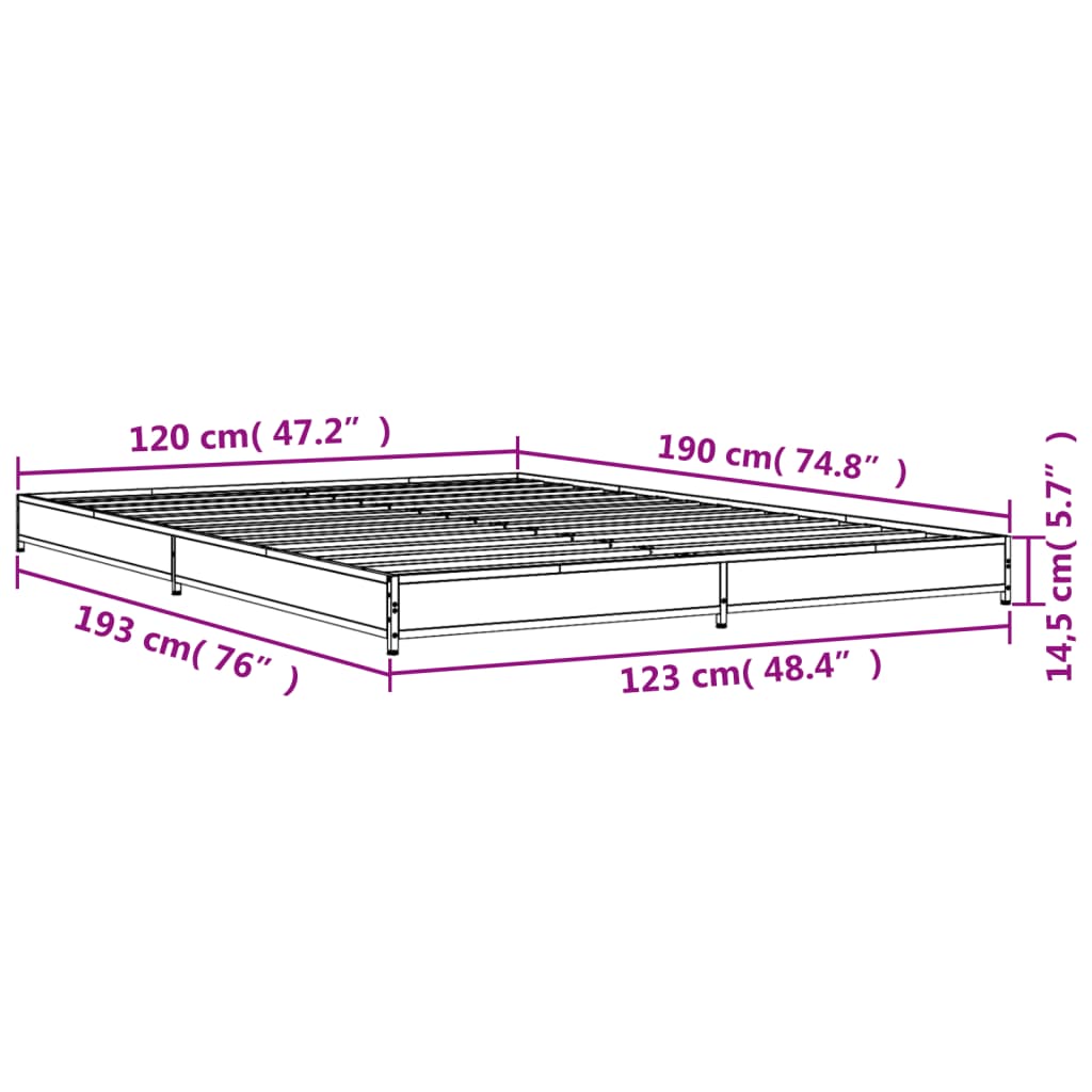 Bettgestell Grau Sonoma 120x190 cm Holzwerkstoff und Metall