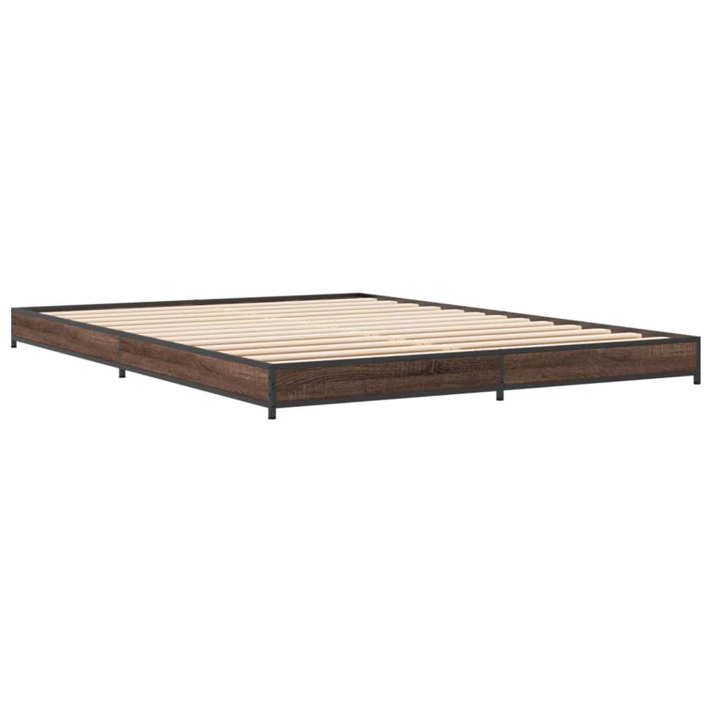 Cadre de lit aspect chêne marron 120x190 cm matière bois métal