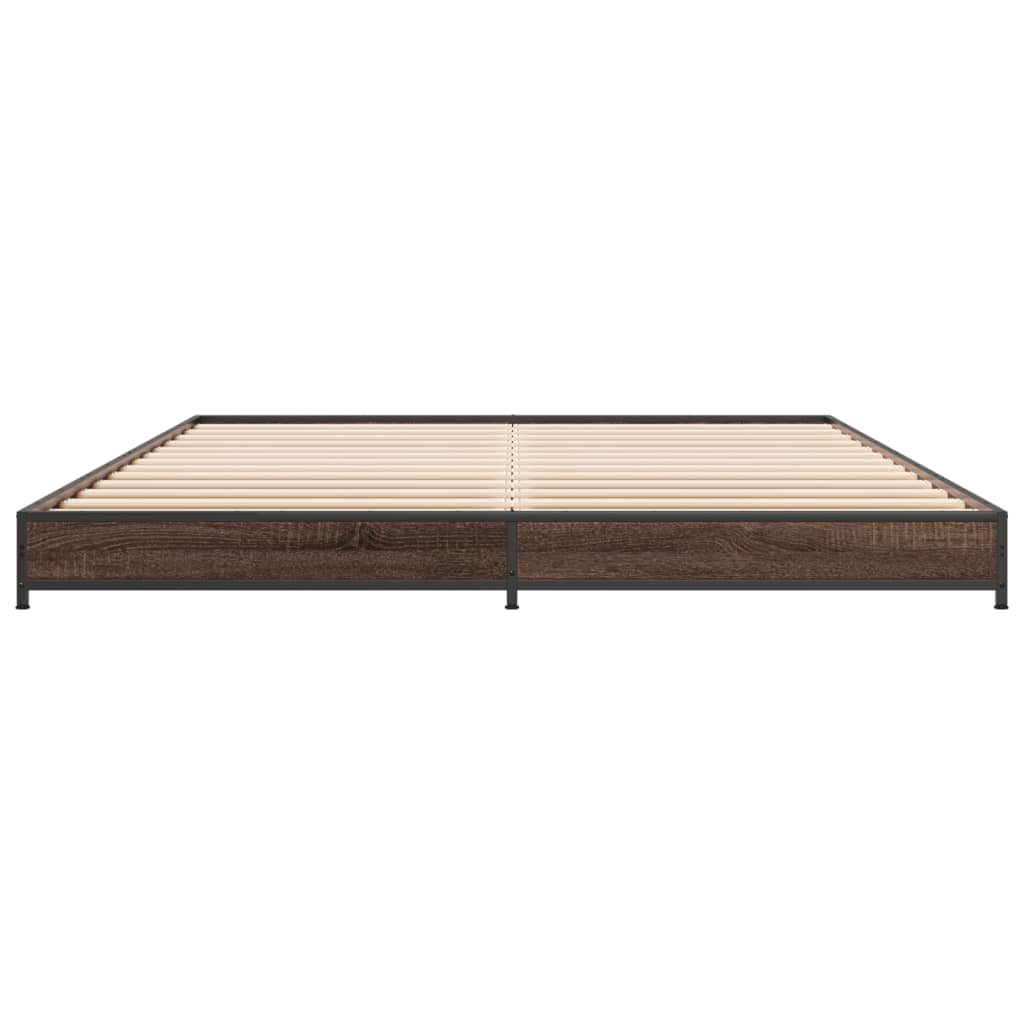 Cadre de lit aspect chêne marron 120x190 cm matière bois métal