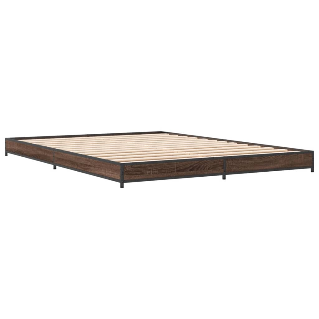 Cadre de lit aspect chêne marron 120x190 cm matière bois métal