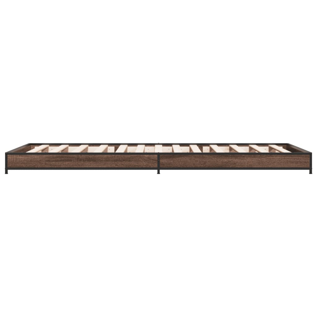 Cadre de lit aspect chêne marron 100x200 cm matière bois métal