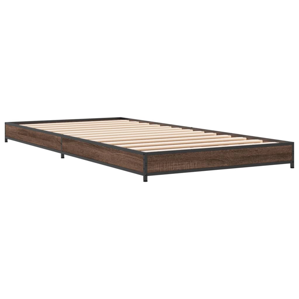 Cadre de lit aspect chêne marron 90x200 cm matière bois métal