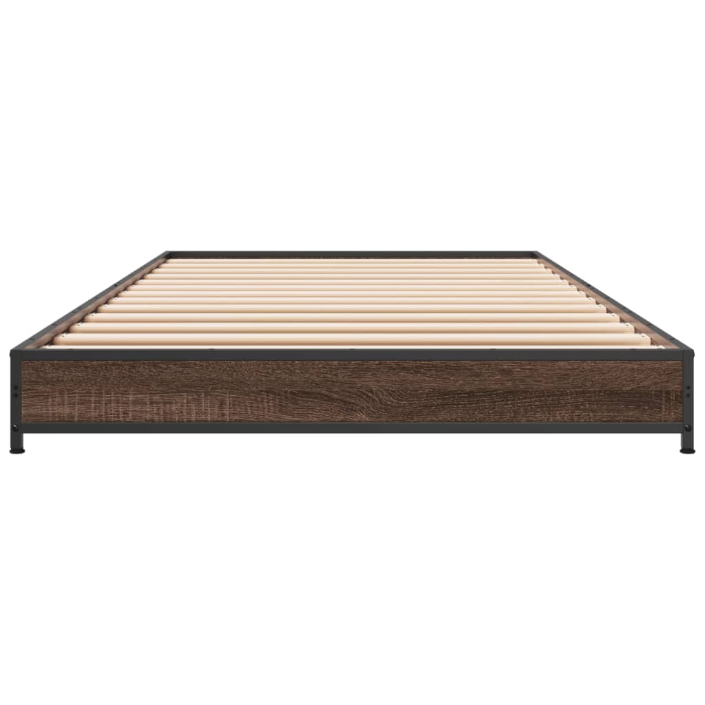 Cadre de lit aspect chêne marron 90x200 cm matière bois métal