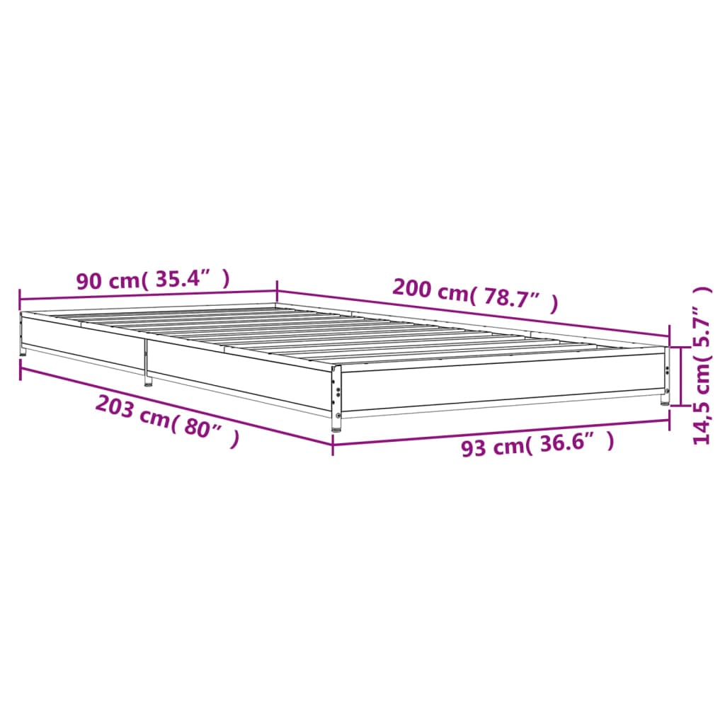 Cadre de lit aspect chêne marron 90x200 cm matière bois métal