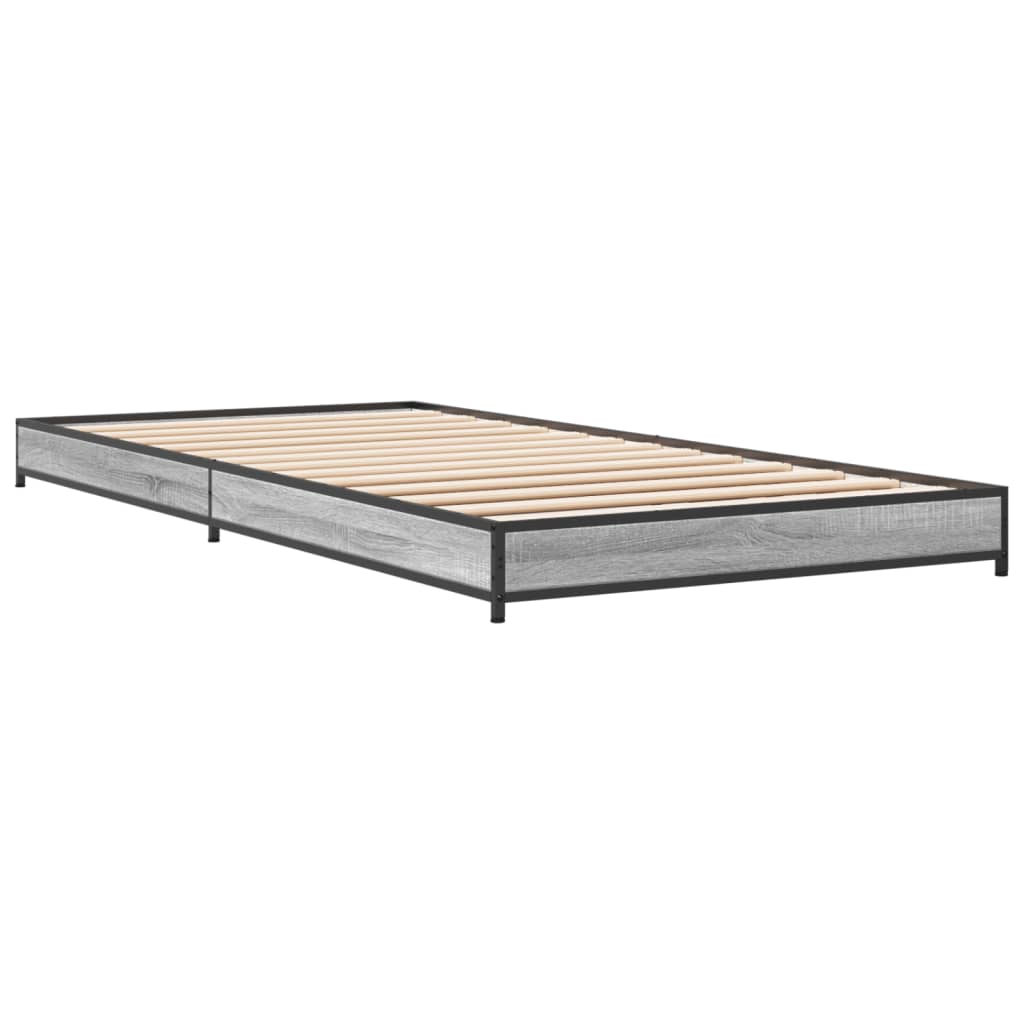 Bed frame Grey Sonoma 90x190 cm wood material and metal